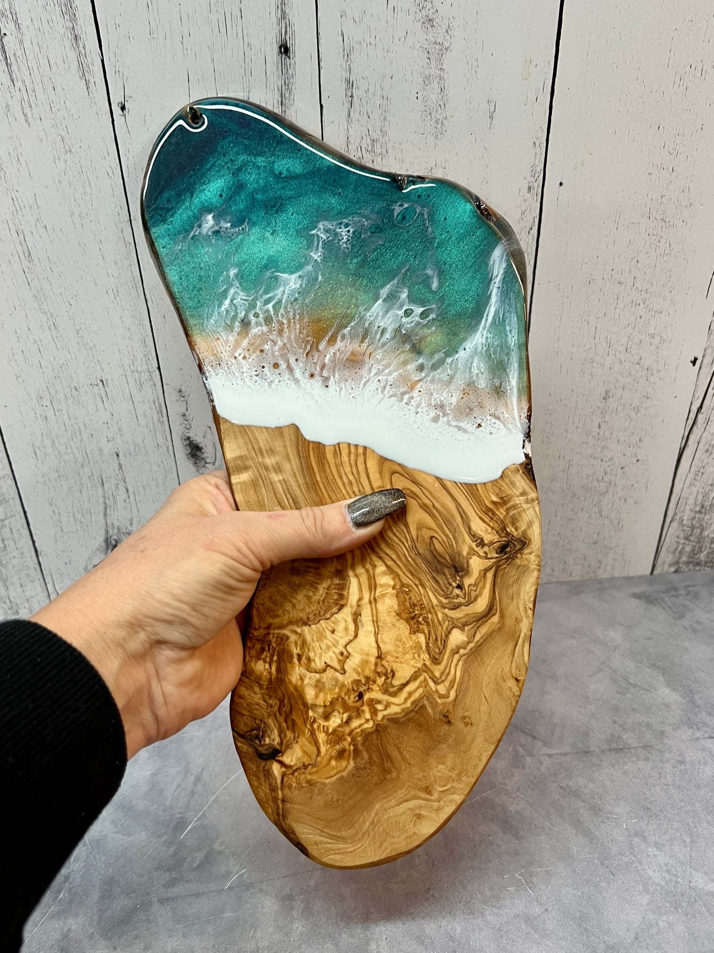 Sm/Med Olive Live Edge - Beach Wave Charcuterie Board - Mediterranean Sea