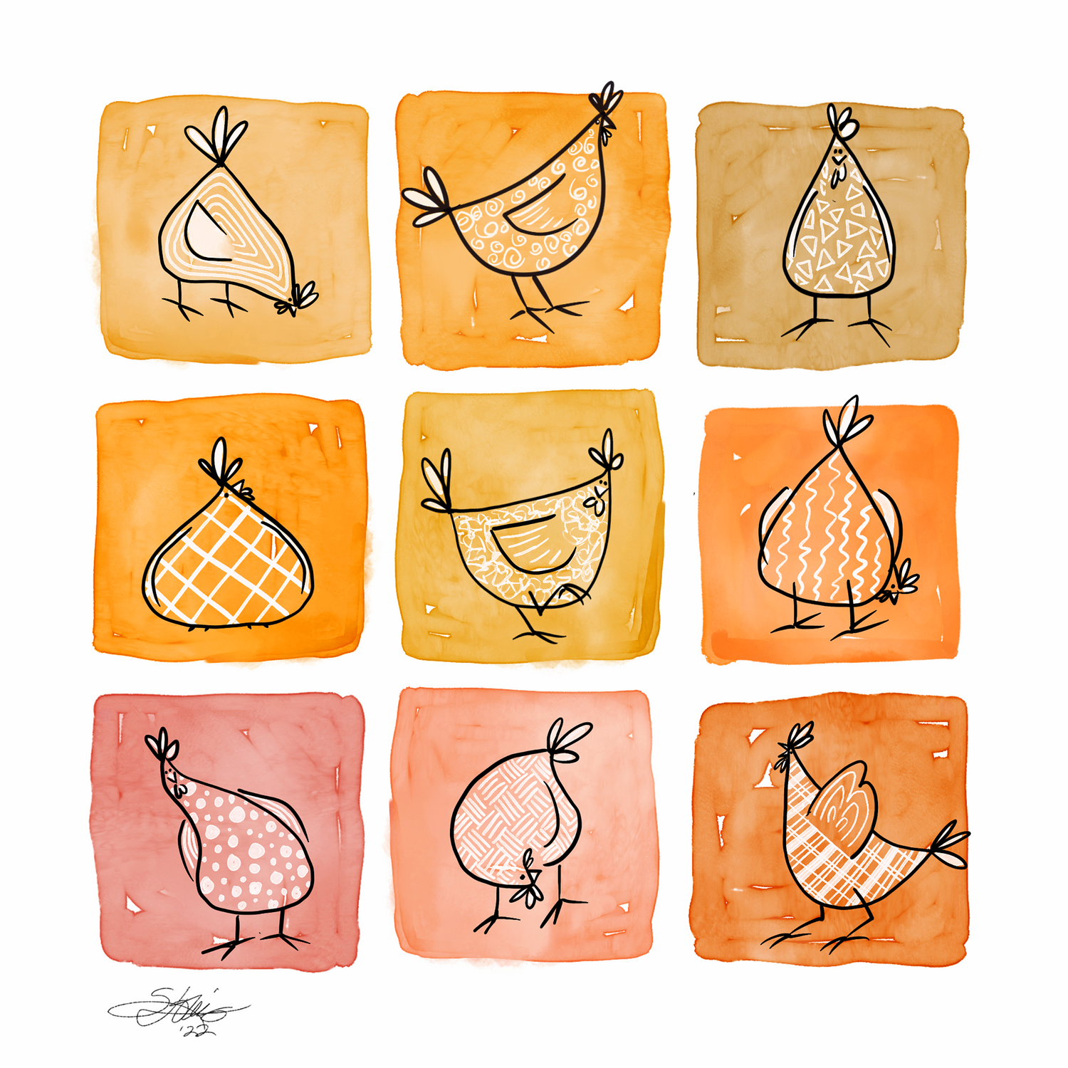 9 Square Watercolor Grids