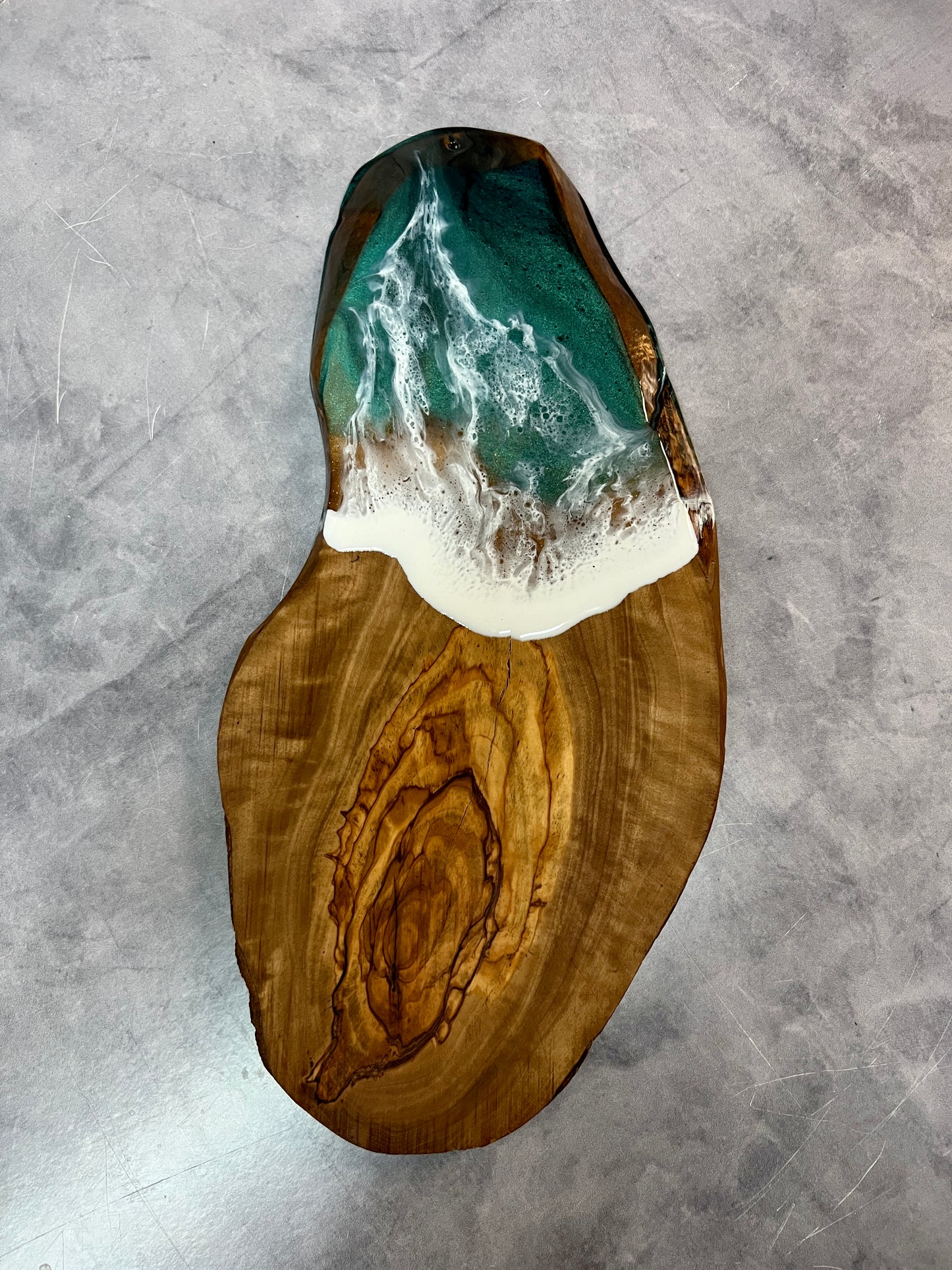 **SOLD** Beach Wave Charcuterie Board - Olive Wood 10”-12” Mediterranean