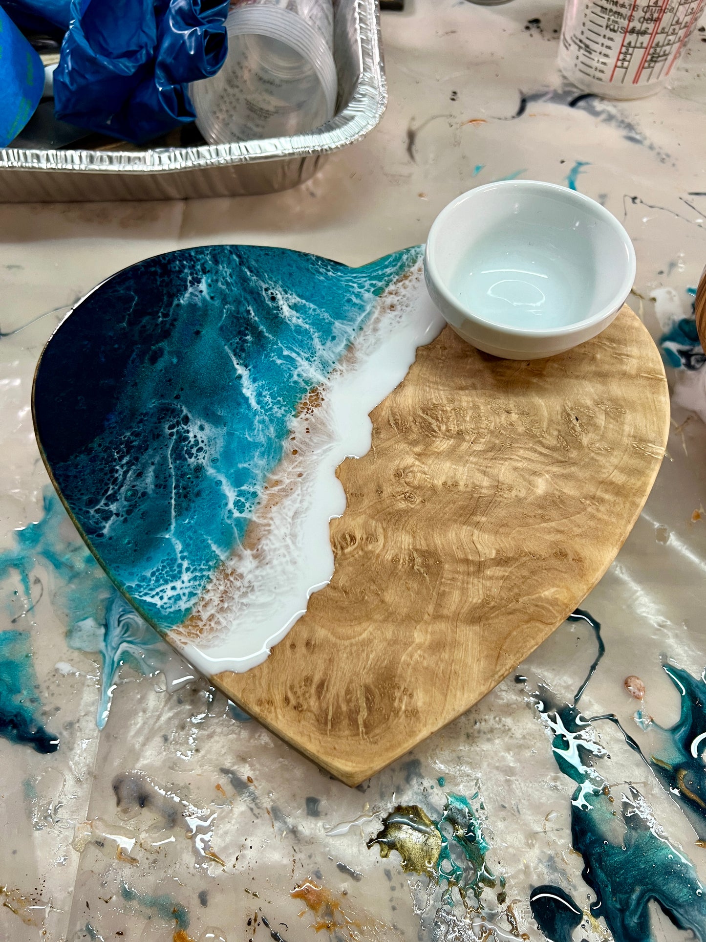 Heart-shaped Beach Wave Olive Wood Breakfast/Treat Board - 9.5x10 in