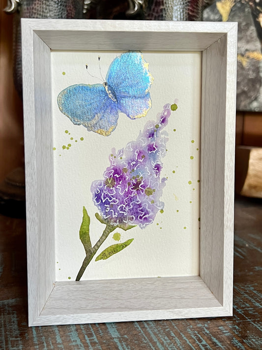 Butterfly & Lilac Watercolor - Framed