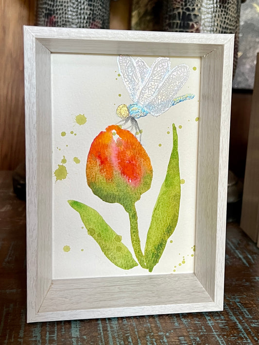 Dragonfly & Tulip Watercolor - Framed