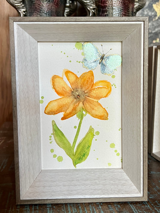 Butterfly & Blackeyed Susan Watercolor - Framed