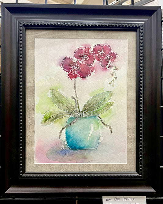 Original Watercolor - Red Orchids