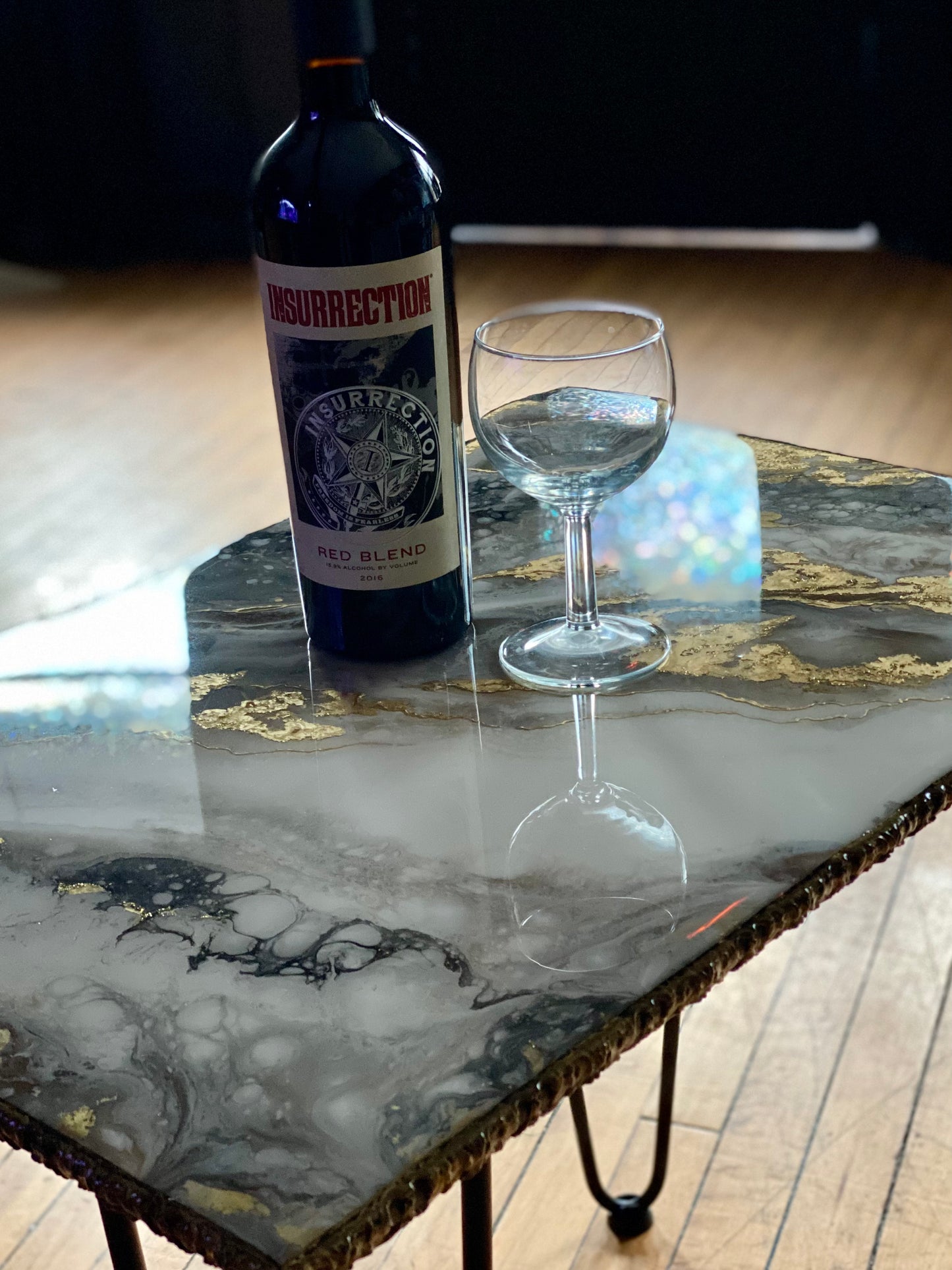 Small End Table - Custom Epoxy Resin Fantasy Marble Finish