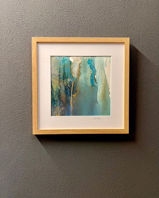 Blue / Gold Abstract - 8x8 in (framed)