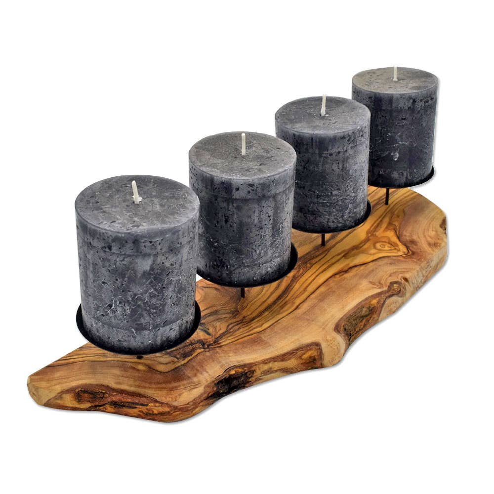 Rustic Beach Wave Olive Wood 4-Candle Holder