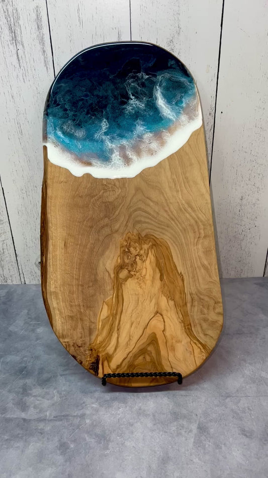 Beach Wave Charcuterie Board - Olive Wood 16”-17” Pacific