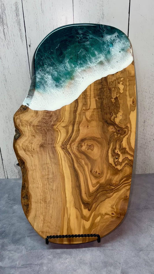 ***SOLD*** Beach Wave Charcuterie Board - Olive Wood 16”-17’ Mediterranean (3)
