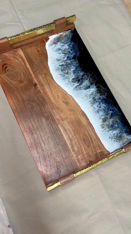 ***SOLD*** Beach Wave Charcuterie Board - Lg Tray w/Gold Handles