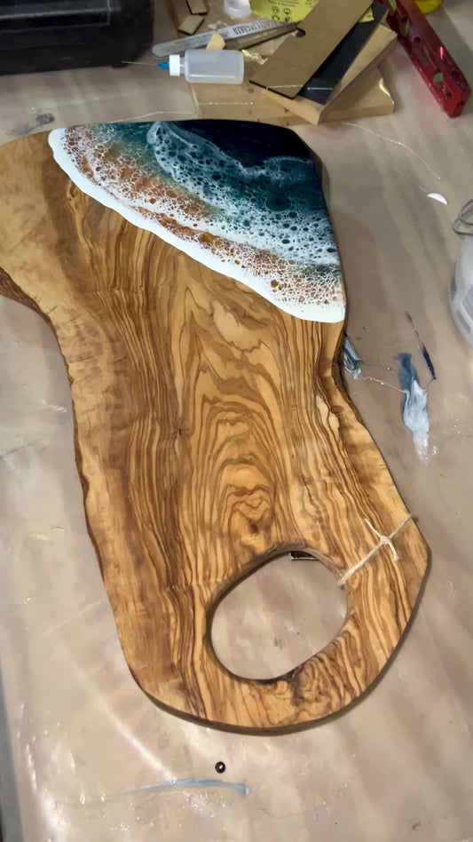 **SOLD**  Beach Wave Charcuterie Board - XL Olive Wood