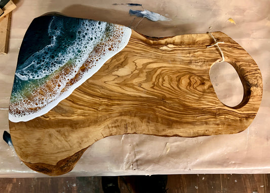 **SOLD**  Beach Wave Charcuterie Board - XL Olive Wood