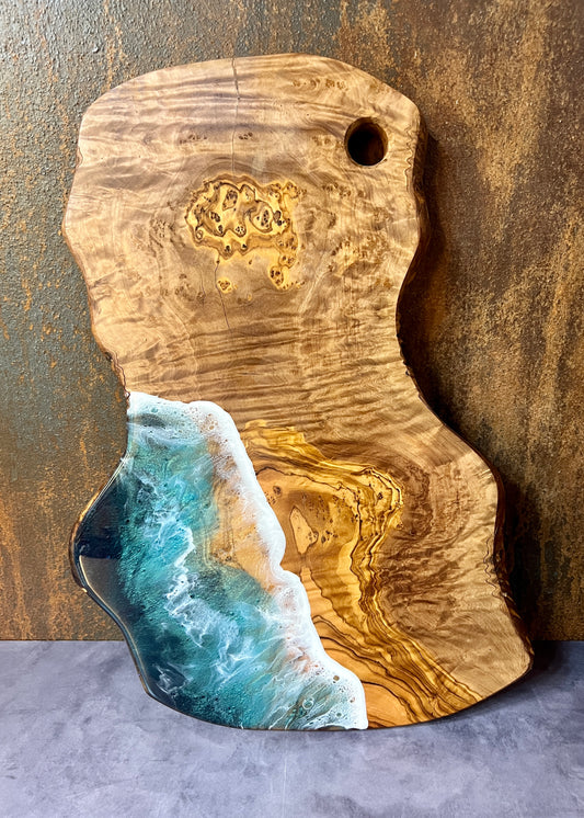 **SOLD** Beach Wave Charcuterie Board - Lg Olive Wood