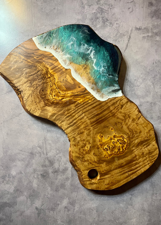 **SOLD** Beach Wave Charcuterie Board - Lg Olive Wood