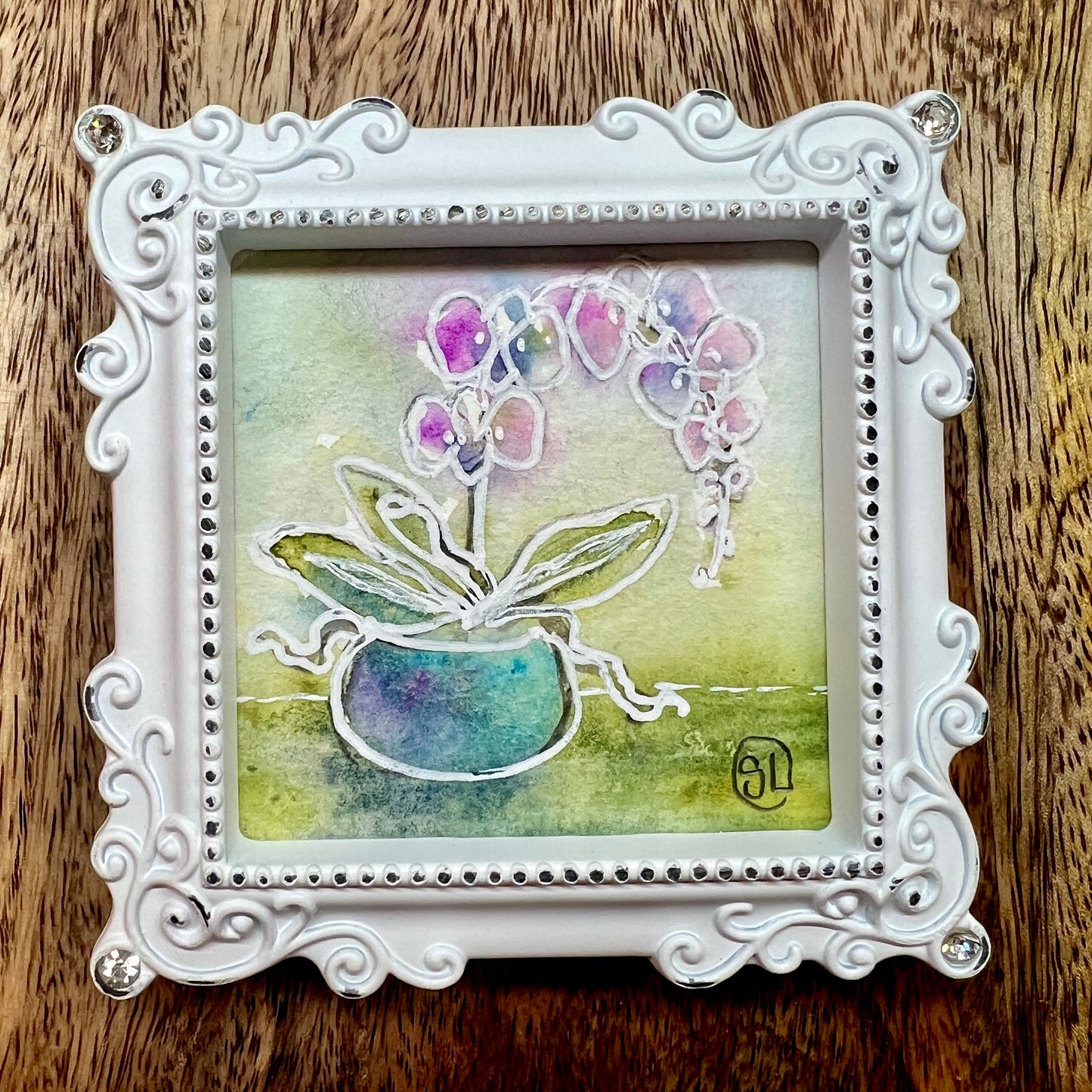 Mini Framed Watercolor Art - Floral 2"x2"