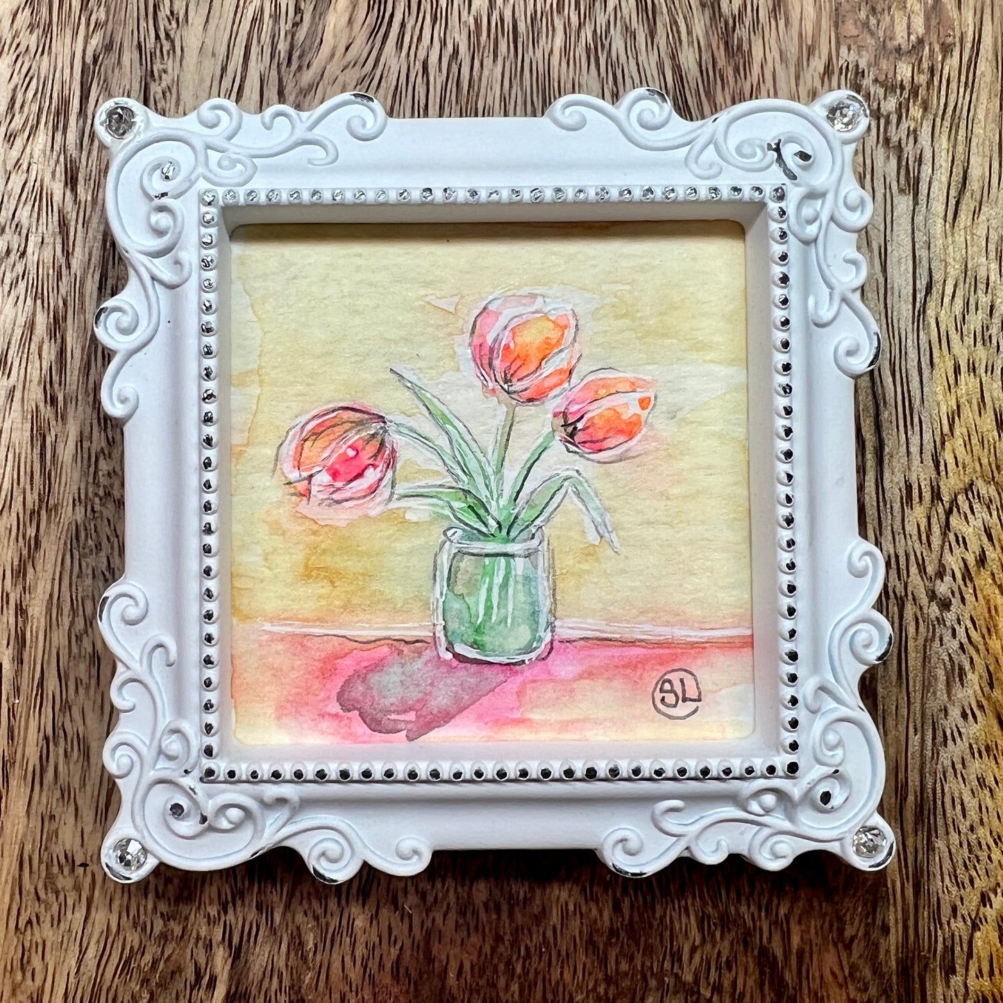 Mini Framed Watercolor Art - Floral 2"x2"