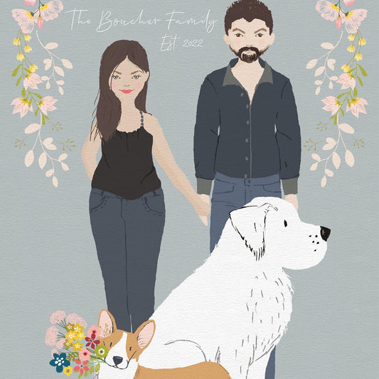 Whimsical Custom Illustrated Portrait - DIGITAL FILE ONLY (see "PRINT" link below for order with print)